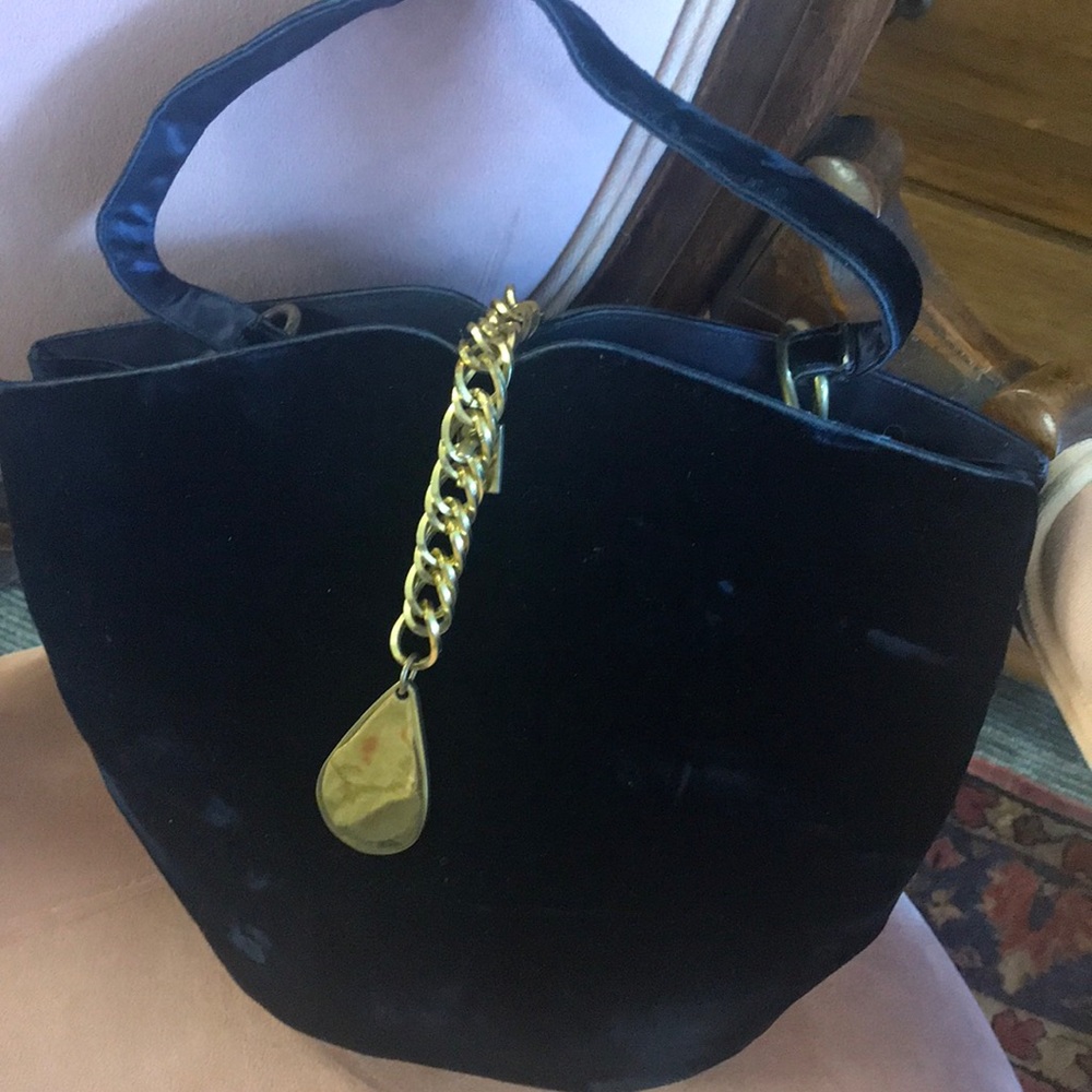 Mid century blue velvet hand bag
